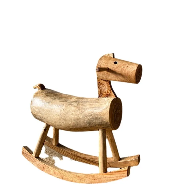 

All solid wood rocking horse, cute, amusement park, horseback riding, creative ornaments for B & B and hotel decoration
