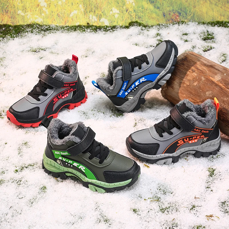 

Winter Cotton Boys' Sports Shoes Outdoor Hiking Shoes, Velcro Running Shoes, Warm and Fashionable Casual Shoes Toddler Boy Shoes