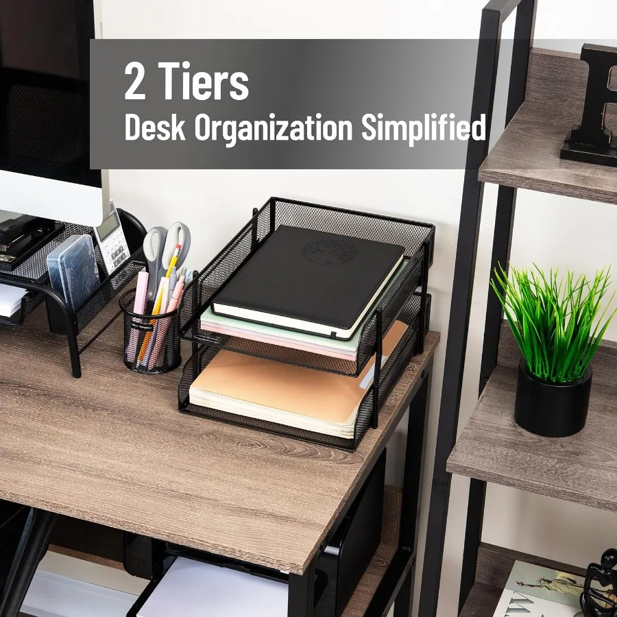 منظم سطح المكتب لعلبة الورق القابلة للتكديس لتخزين الملفات المكتبية مع تصميم شبكي معدني، مجموعة عملية وأنيقة مكونة من قطعتين في Bl #3