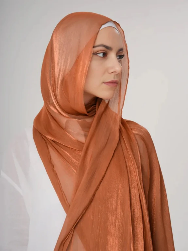 Aura Zijde Organza Hijab Sjaal Chiffon Hijaabs voor Vrouwen Ademende Lange Sjaal Tulband Hoofd Wrap voor Vrouwen Moslim Mode Voile
