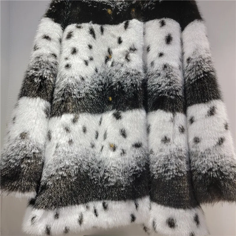 HKSH Winter New Women Faux Fur Coat Round Collar Printed Contrast Color Buttoned Luxury Casual Ins Thickened Warm Jacket HK12890