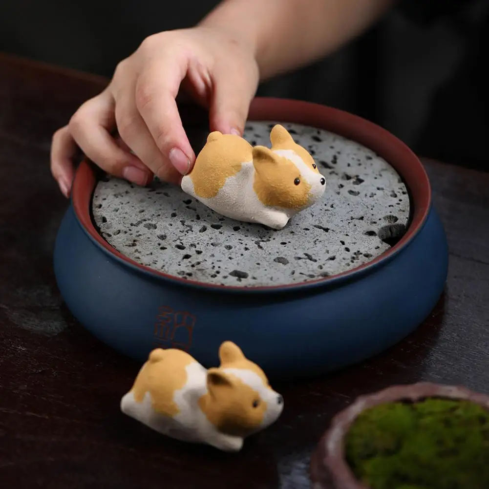 Tea Pet for Good Luck Handmade Purple Clay Zisha Gongfu Tea Pet Set with Corgi Design Unique Artwork for Tea Tray for Lover