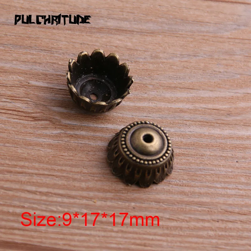8pcs 9*17*17mm Two Color Retr Bead Caps Charm Hollow Round Pendants Jewelry Accessories DIY Receptacle Charms