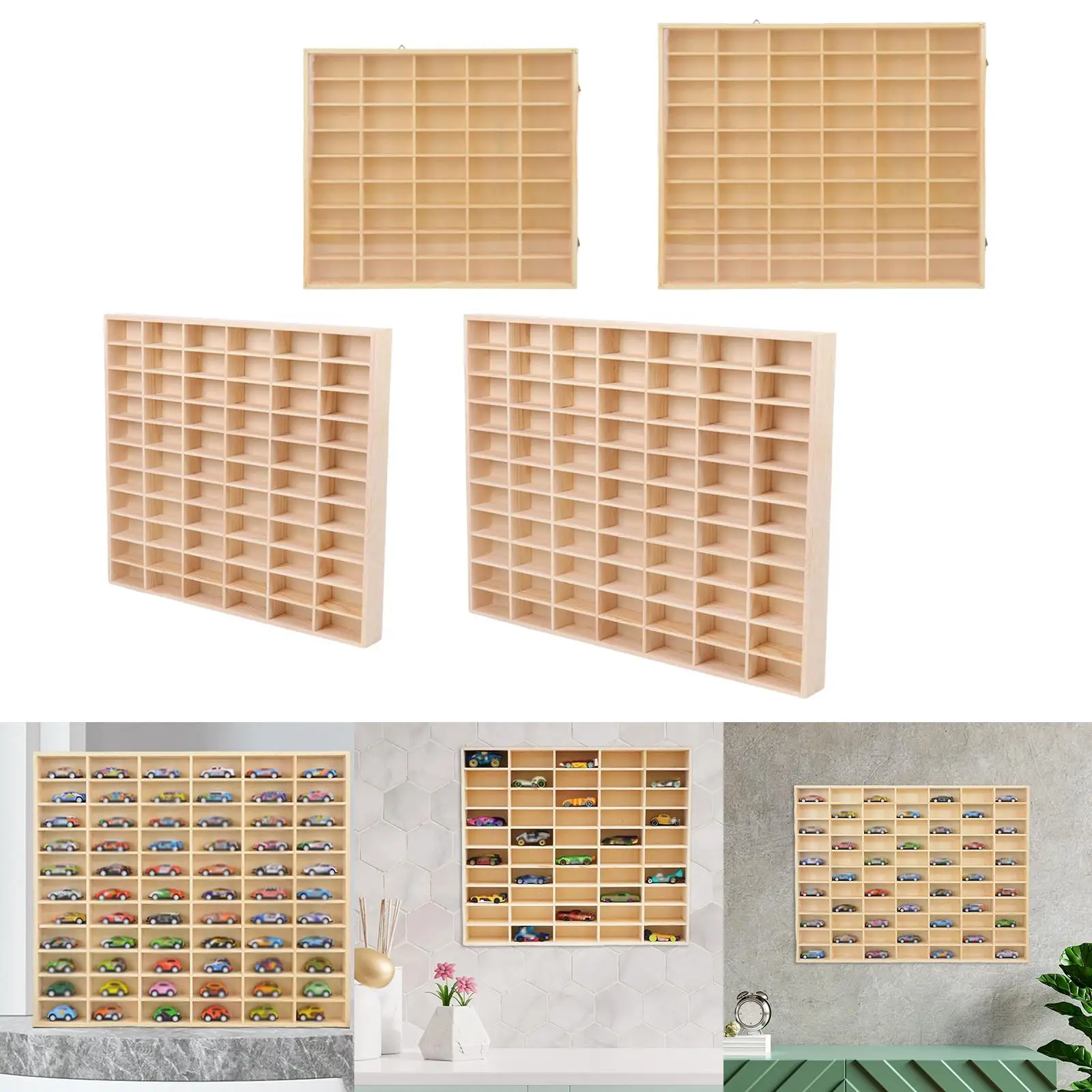 Solid Wood Display Rack Shelf Organizer Case with Grid Compartments for Model Toys Car Display and Decor
