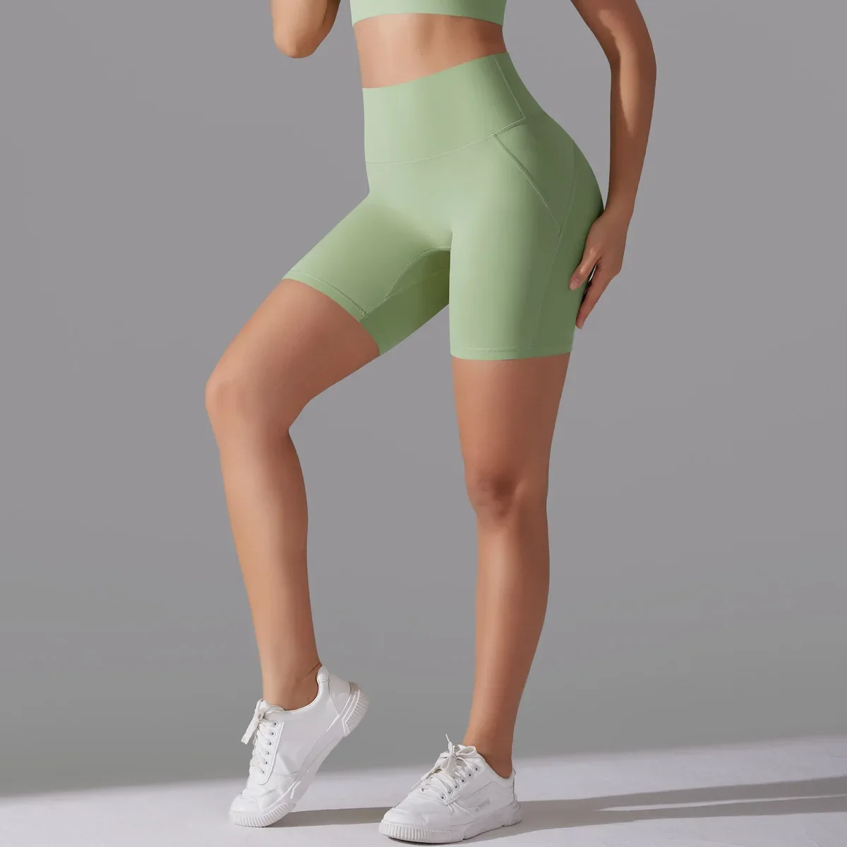 Nuovi pantaloncini da yoga Sport Fitness Vita alta Pantaloni attillati alla moda color pesca Traspirante Corsa Allenamento Abbigliamento Pantaloncini da palestra Completo per le donne