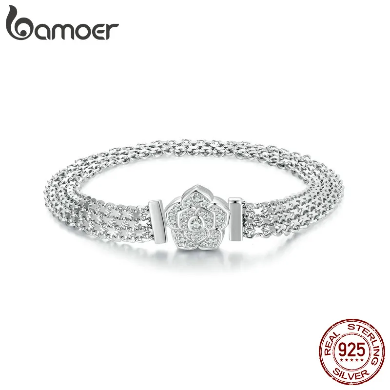 

Bmoaer Rose Bracelet 925 Sterling Silver Unique Zircon Flower Design Bracelet Women Fine Jewelry