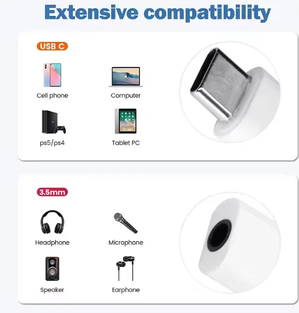 Adattatore audio jack USB tipo C a 3,5 mm Adattatore USB C da 3,5 mm Aux Convertitore per auricolari TypeC per Iphone15 Samsung Xiaomi Huawei