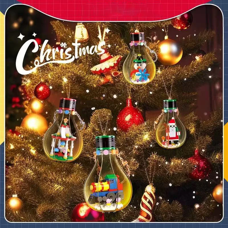 Brinquedos de blocos de construção de presente de surpresa de Natal, montagem de modelo de casa de árvore de trem de Natal de Papai Noel, presente de feriado infantil