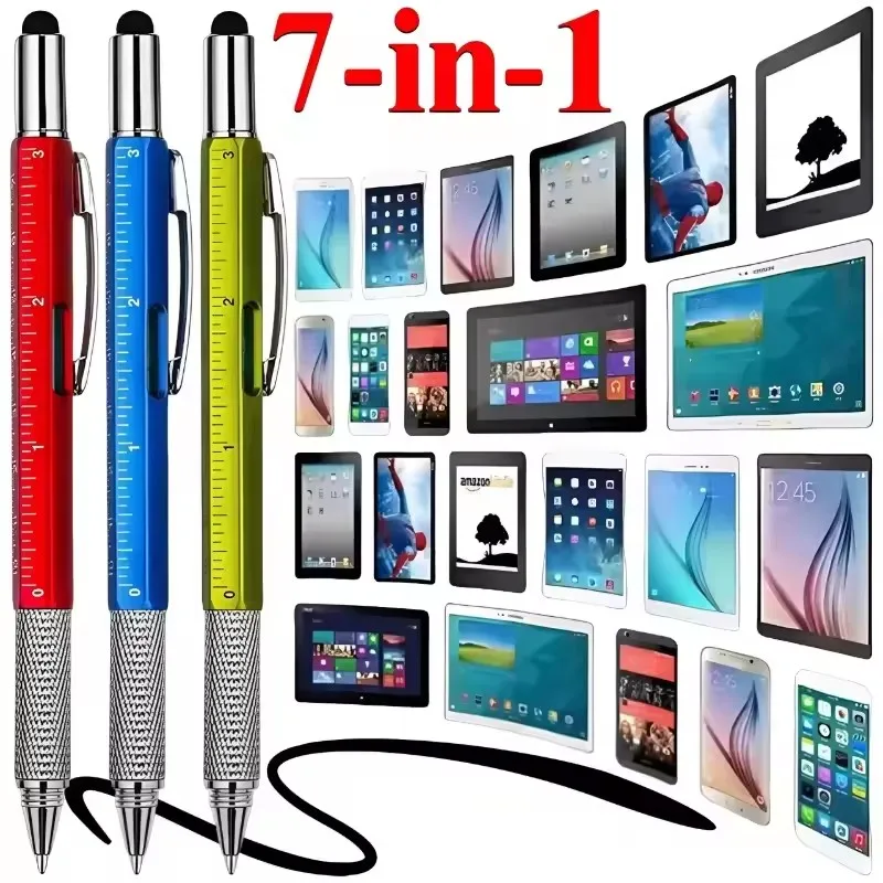 7-in-1 Multi-tool Pen with Screwdriver Screen Touch DIY Woodworking Pen with Ruler for Office Writing Supplies Multi Tools Pen