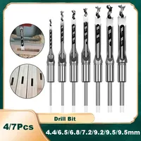 4/7pcs Square Hole Woodworking Drill Tool Auger Mortising Chisel Drill Set Square Hole 6.4mm~16mm Square Woodworking Drill