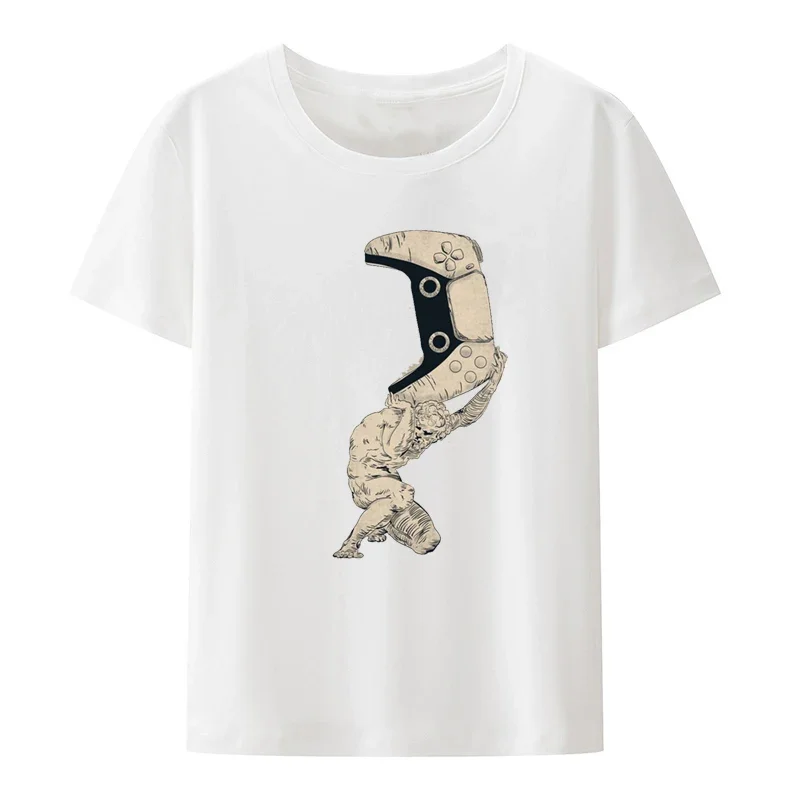 Crouching Figure of Gamer Funny Graphic Unique Interesting Print T-shirt Comics Street Fashion Pair Shirts and Blouses Ulzzang