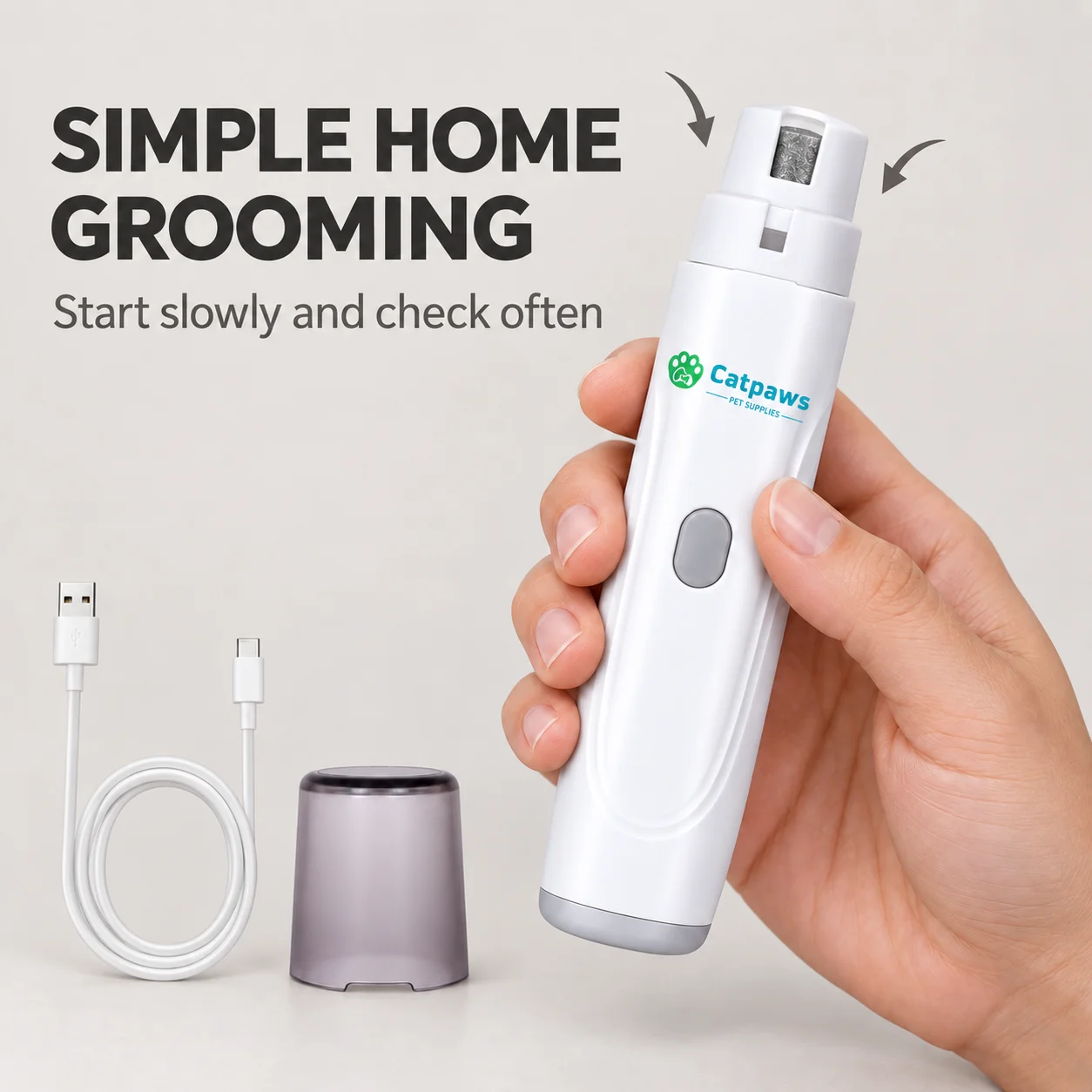 Rechargeable Dog Cat Nail Grinder, Compact 2-Speed Electric Claw File for Home Pet Grooming and Travel