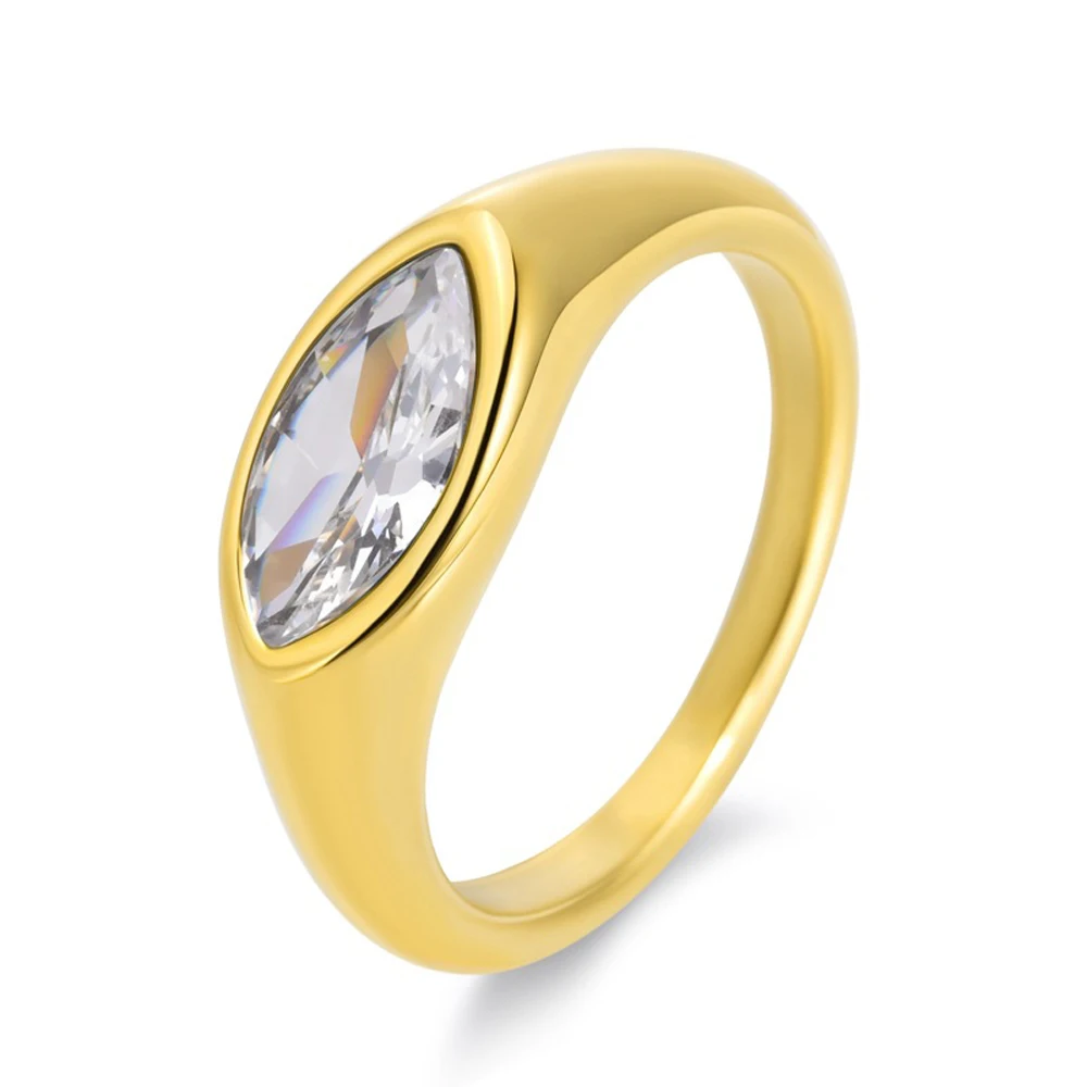 Women's Titanium Steel Marquise Cut Ring  4 Colors Korean Inspired Light Luxury Jewelry Hypoallergenic Stackable Dainty Ring