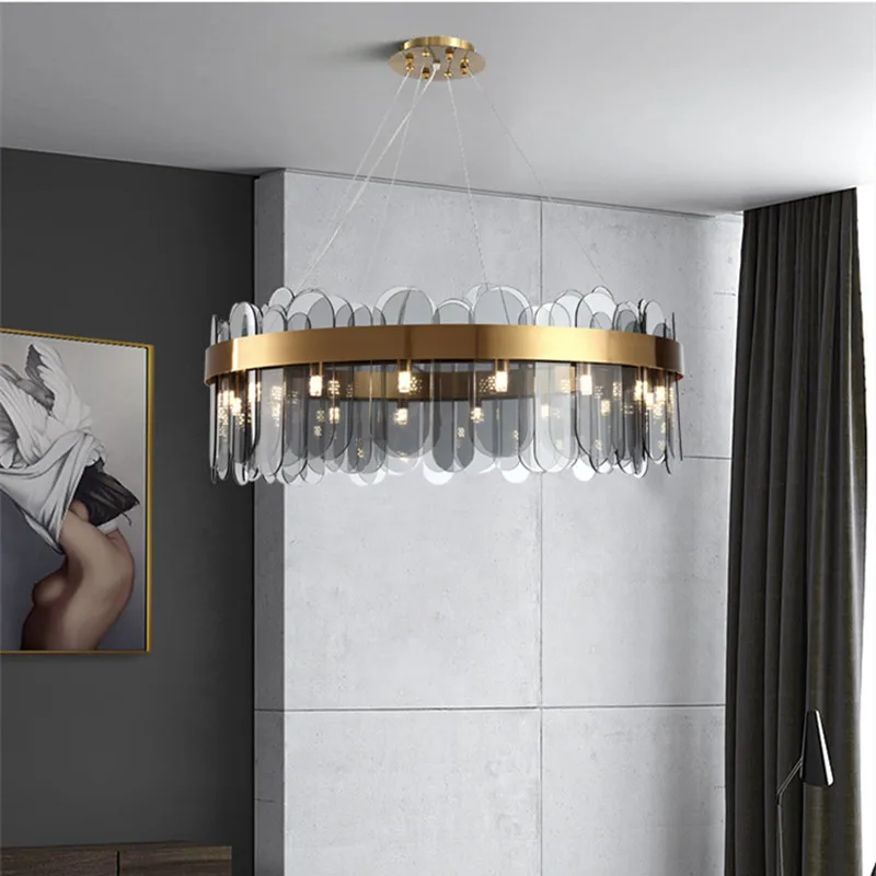 

2025 Nordic Smoke Grey Glass Chandelier Living Room Pendant Light Hanging Lamps Bedroom Hotel Restaurant Bar Luminaria