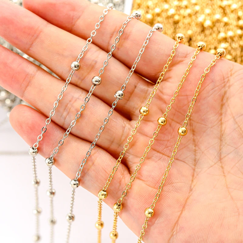 1 metres/strip KC gold/Rhodium Plated Bead chain metal Chain for Jewelry Making DIY Necklace Chains Foot chain accessories Y9