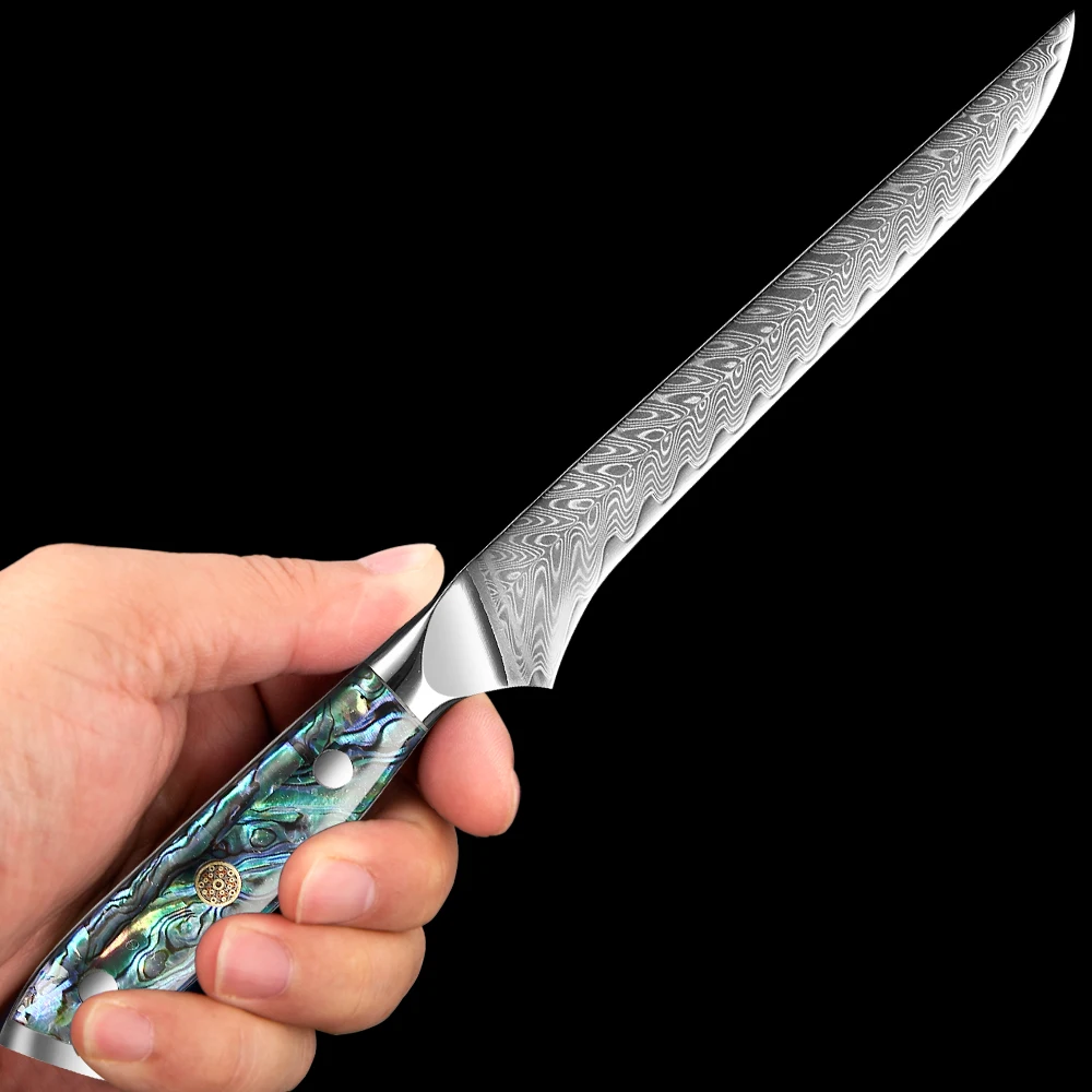 المهنية 6 بوصة نزع العظم سكين فيليه دمشق الصلب شارب المطبخ Deboning الدواجن والأسماك وأذن البحر قذيفة مقبض أكريليك