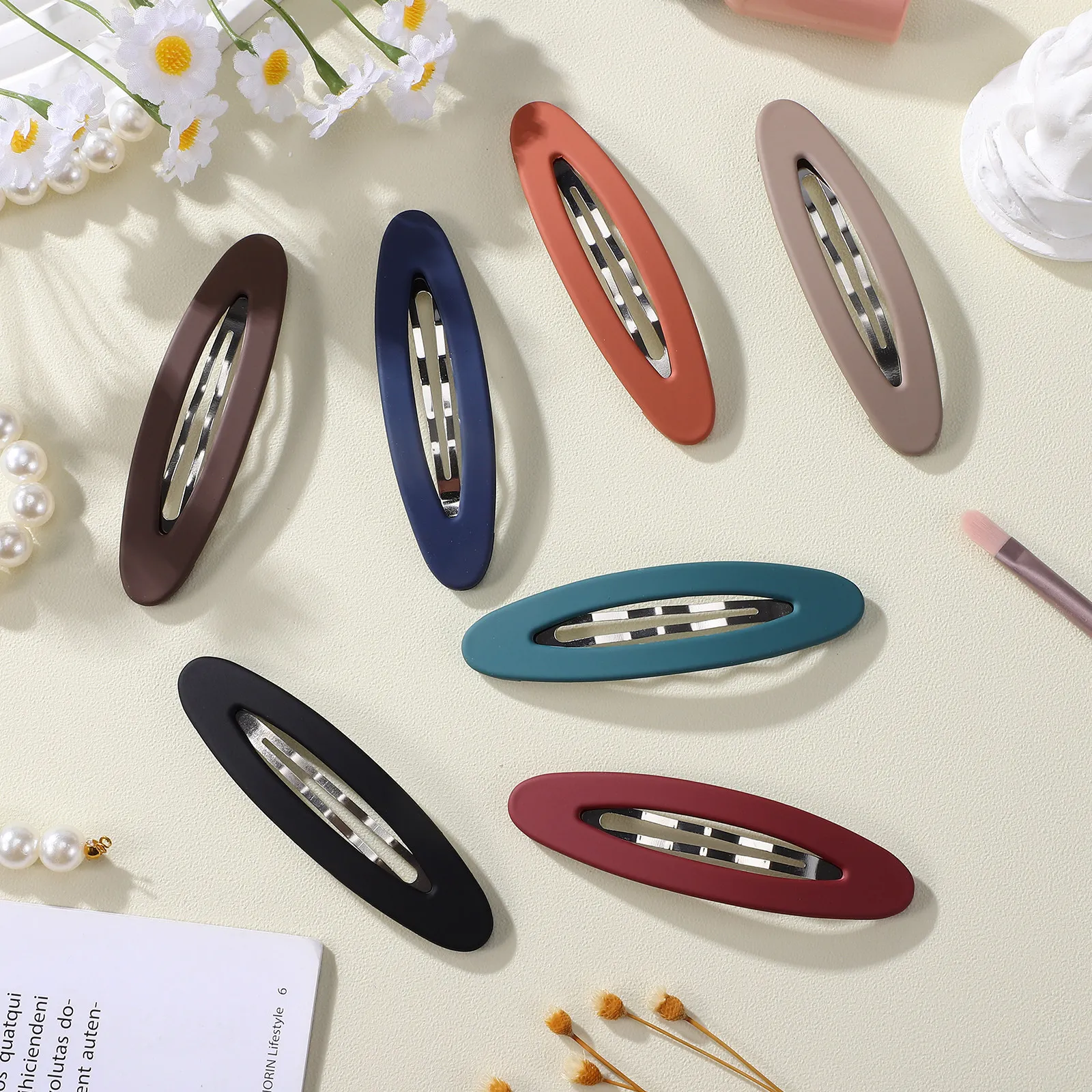 

Набор из 7 матовых овальных легких заколок-защелок для волос, плоские заколки для укладки волос для женщин