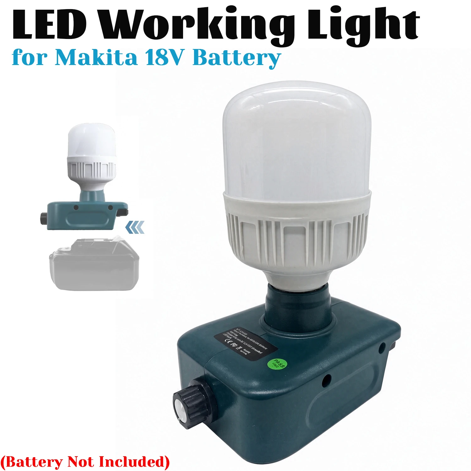 For Makita 18V Li‑ion Battery Cordless LED Work Light 12W Adjustable Replaceable E27 Bulb Camping Emergency Flood Lamp