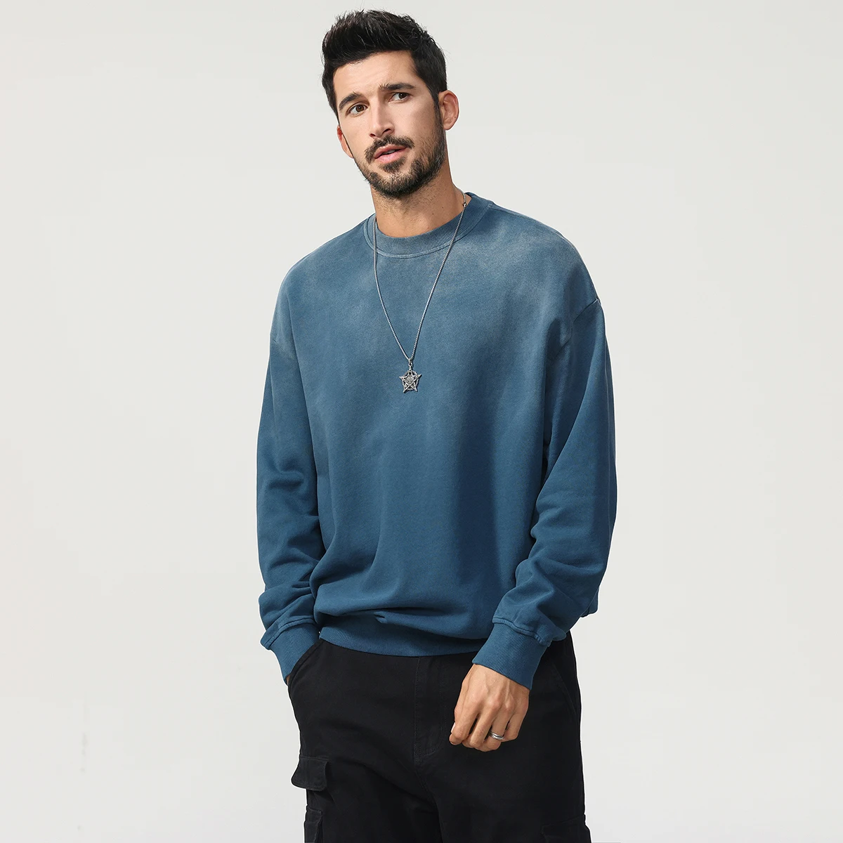 

Толстовка с омбре в американском стиле и градиентным красителем — мужские свободные пуловеры из 100% хлопка, повседневные топы на осень