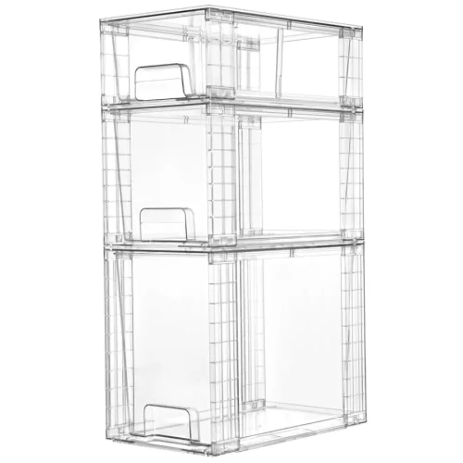 

3 Pack Clear Stackable Storage Drawers, Easy to Assemble Bathroom Organizers and Storage with handles, Plastic Drawers for Kitc