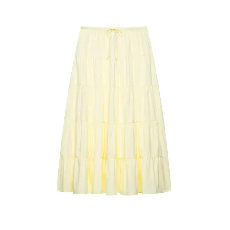 Falda hasta el tobillo para mujer, novedad de verano, costura multicapa, decoración informal con cordones, versátil, moda de vacaciones Simple