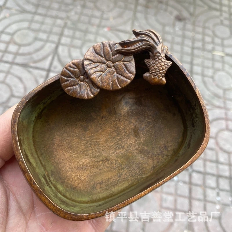 Antique Pond Moonlight Pen Washer with Goldfish Lotus Leaf, Study Room Decorative Item, Calligraphy and Painting Suppl