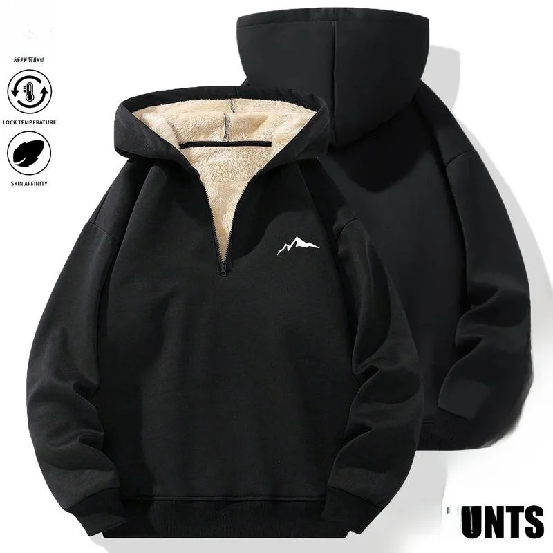 

Men's Fleece Lined Hoodie Half Zipper Cross Border Sweatshirt Comfortable Soft Fabric Deer Pattern Spring Autumn Season