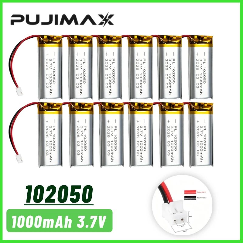 PUJIMAX 102050 1000mAh 3.7V Polymer Lithium Rechargeable Replacement Battery for Beauty Instrument GPS LED Light with PCB