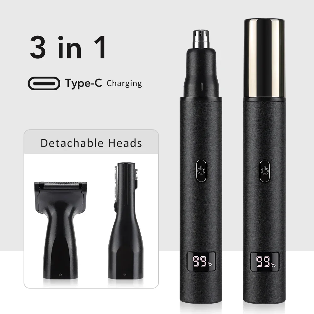 Nose Hair Trimmer for Men 3 in 1 Grooming Kit, Stainless Steel Waterproof Ear Beard Eyebrow Trimmer, USB Cordless for Travel