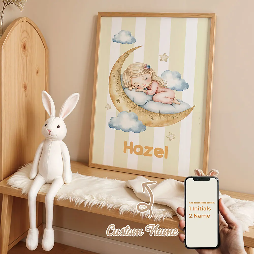 

Personalized Custom Name Cartoon Moon Princess Wall Art Print Picture Canvas Poster Painting For Living Room Home Decor Gift