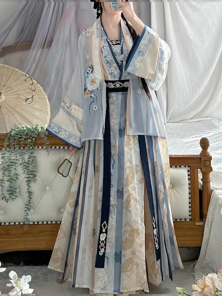 

New Hanfu Women Song System Suspenders Double-breasted Waist Length Skirt Embroidery Improve Daily Chinese Traditional Dress