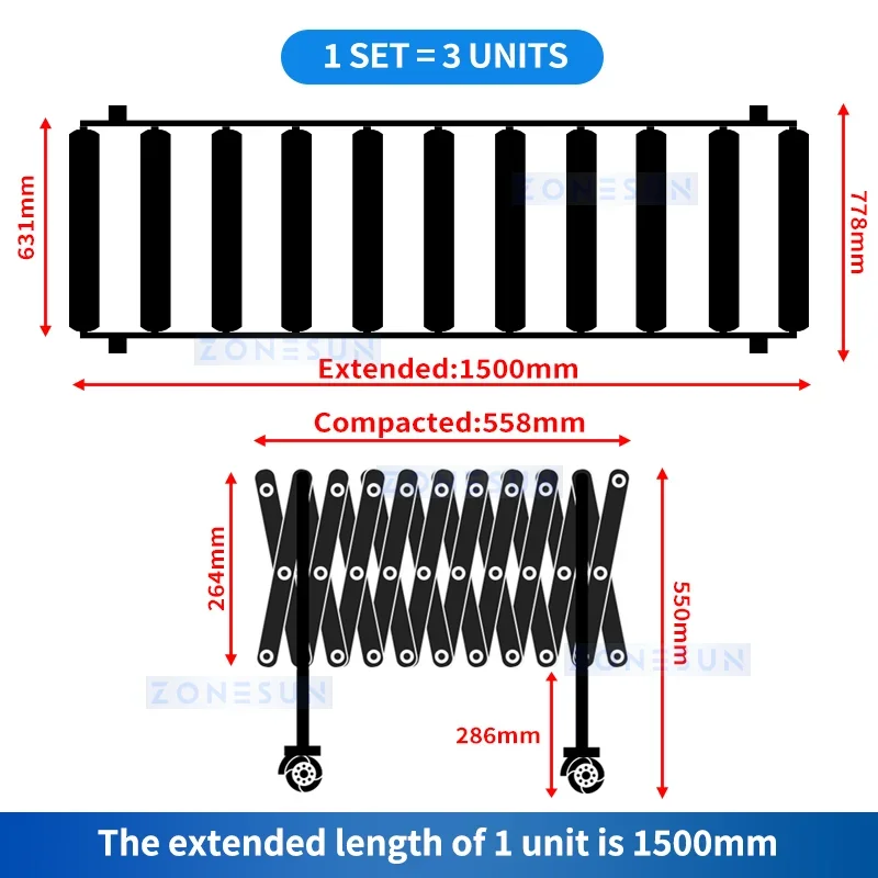 ZONESUN Flexible Conveyor Powered Rollers O Belts Material Handling Equipment Industrial Commercial Transportation ZS-FCO600