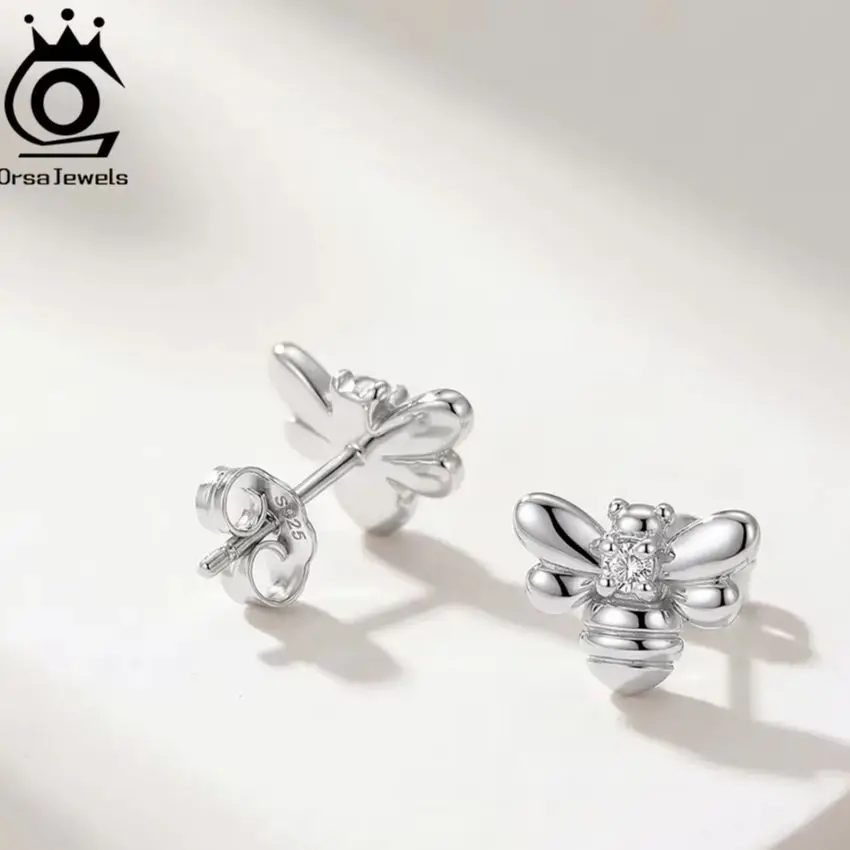 

Серьги-гвоздики ORSA JEWELS из стерлингового серебра 925 пробы с цирконами в форме пчелы, модные ювелирные украшения, подарок APE155