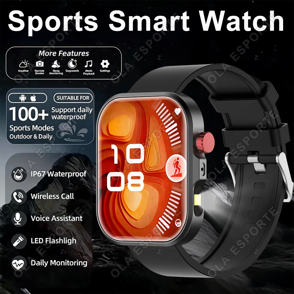 

Смарт-часы с большим HD-дисплеем 2,01 дюйма, новинка 2026 года, AMOLED-экран, Bluetooth-звонки, водонепроницаемые, с фонариком, для активного отдыха, мужские, HW12