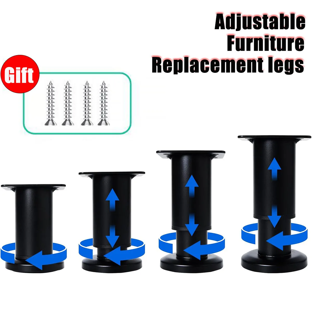 Adjustable Stainless Steel Furniture Legs Thickened Metal Replacement Legs with Screws for Cabinet Desk Table Chair Sofa Bed