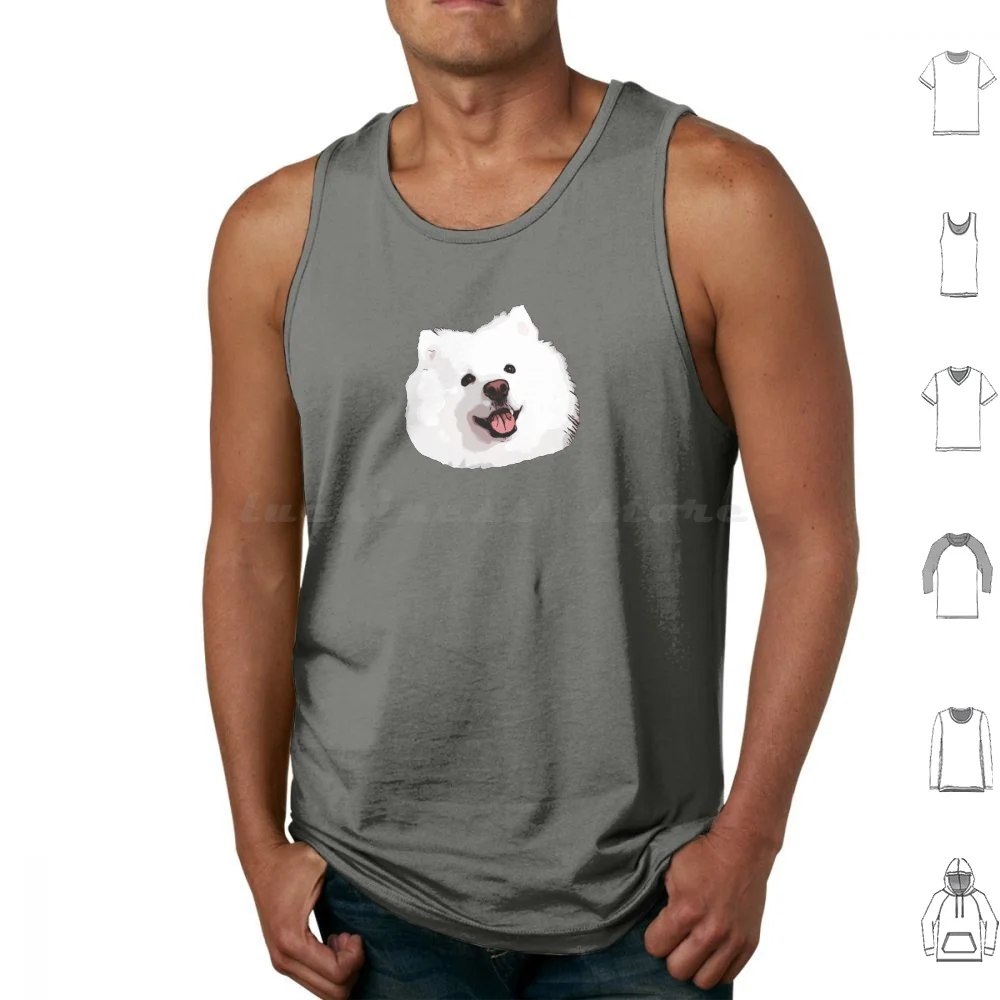 Smiling Samoyed Dog Sticker Tank Tops Vest Sleeveless Samoyed Dog Cute Dogs Doggo Puppy Fluffy Adorable Animals Chibi Husky