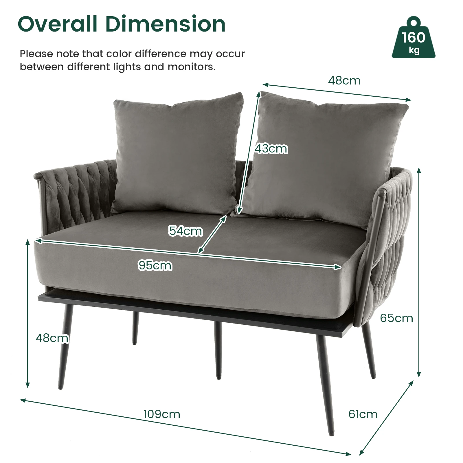 GOFLAME Loveseat Sofa, Modern Upholstered 2-Seat Sofa with 2 Back Pillows and Woven Backrest & Armrest