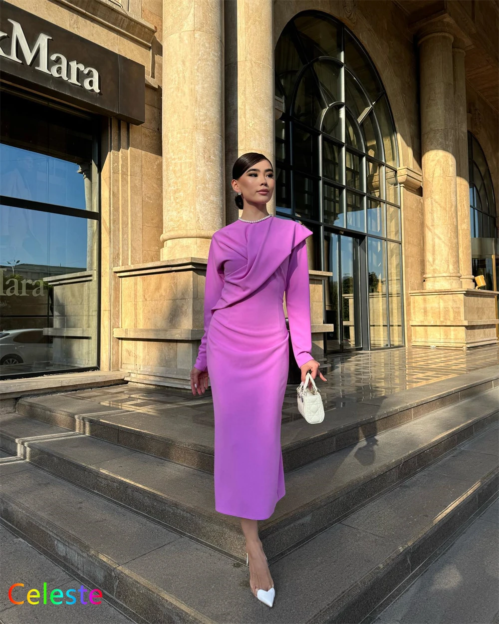 Gaun Malam Jersey Ungu Fashion Putri Duyung Kustom Gaun Homecoming Lengan Panjang Leher-o Klasik Gaun Homecoming Modern Vestido De Festa