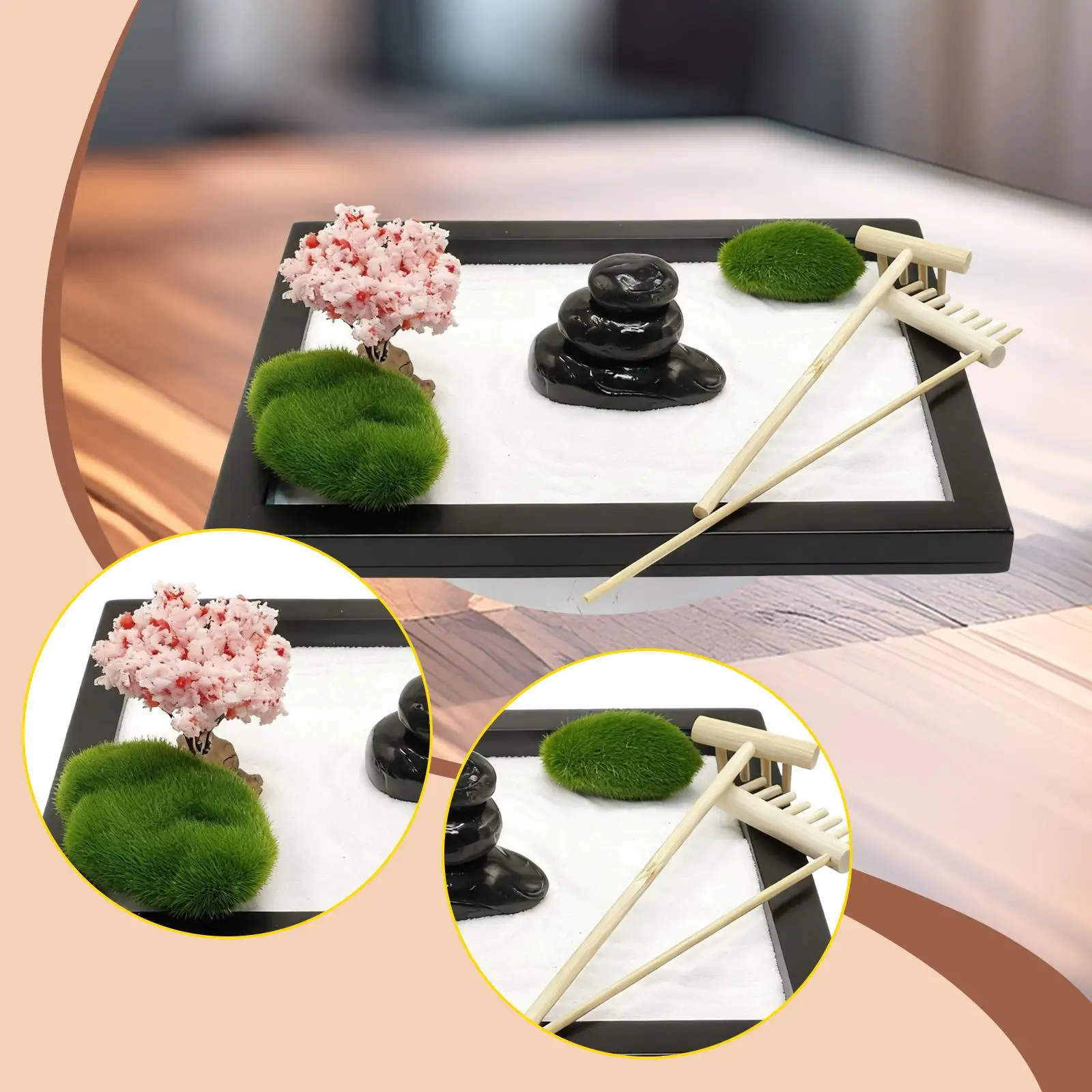 

Desk Zen Garden Kit MDF Quartz Sand Bamboo Meditation Statue Table Accessory for Living Room Home Decor