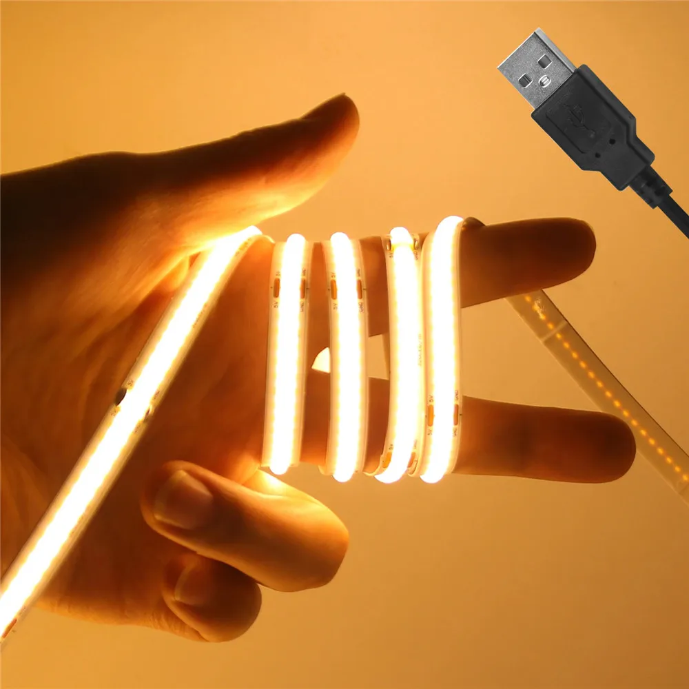 DC5V USB 1-4m 12V COB Led Light LED Strip Light 320 LEDs High Density Flexible COB RA90 Warm Nature Cool White Linear LED Light