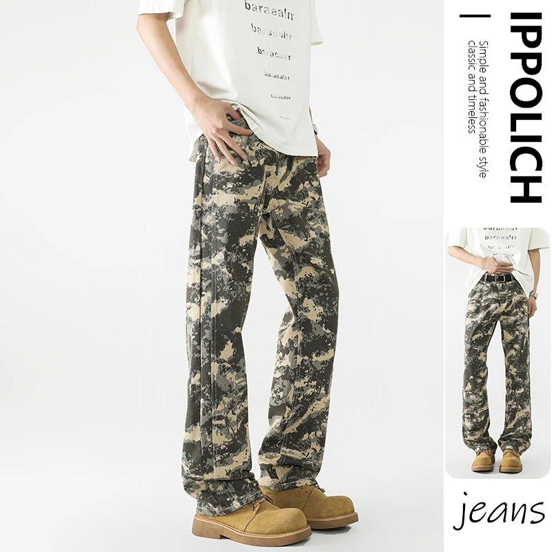 

Spring Men's Denim Pants Camouflage Hip-Hop Jeans Male Jeans Straight Casual Menwear Loose Wide Leg Trousers New Street Fashion