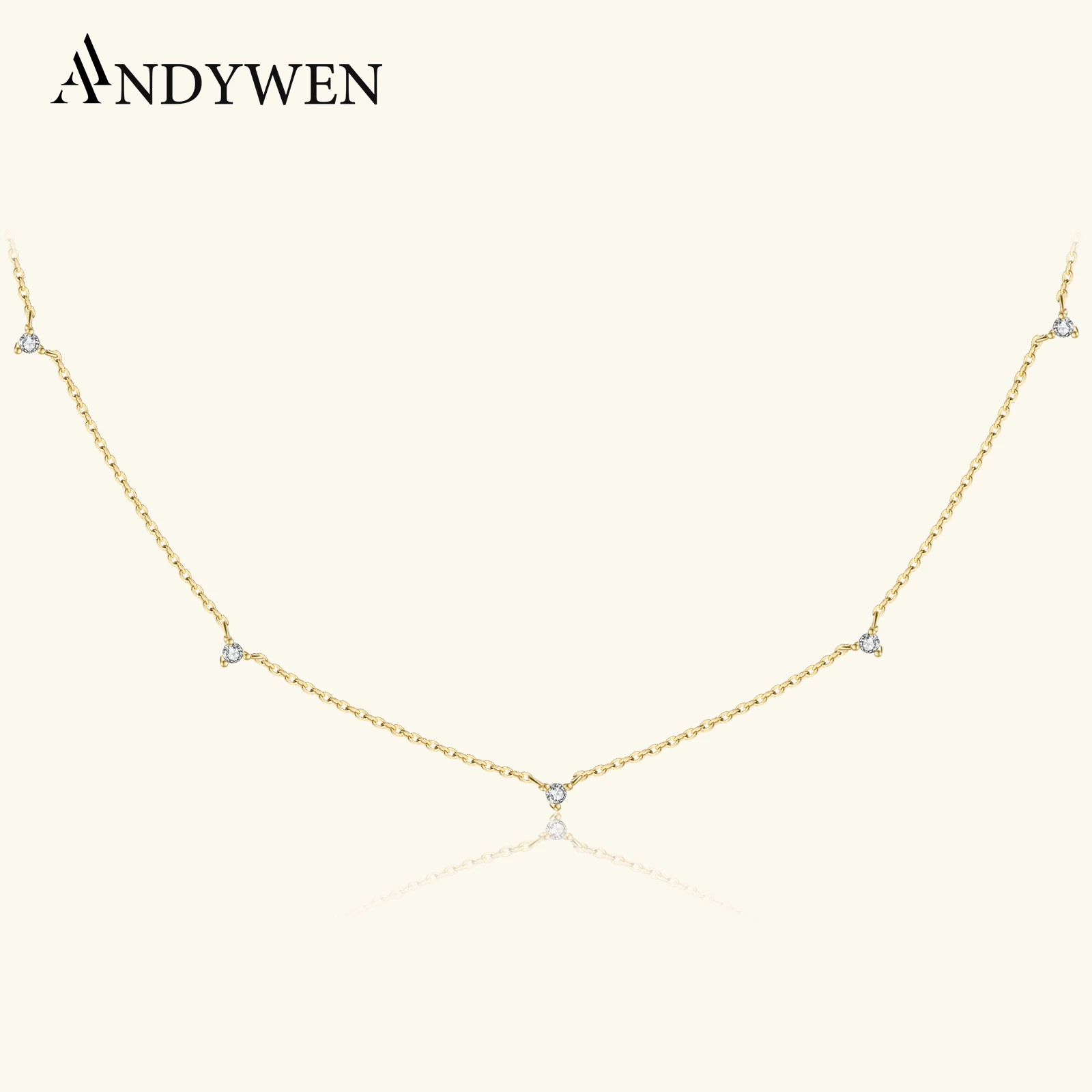 ANDYWEN 925 Sterling Silver Gold Zircon CZ Charm Choker Long Chain Necklace Fine Jewelry Crystal Party Biżuteria ślubna