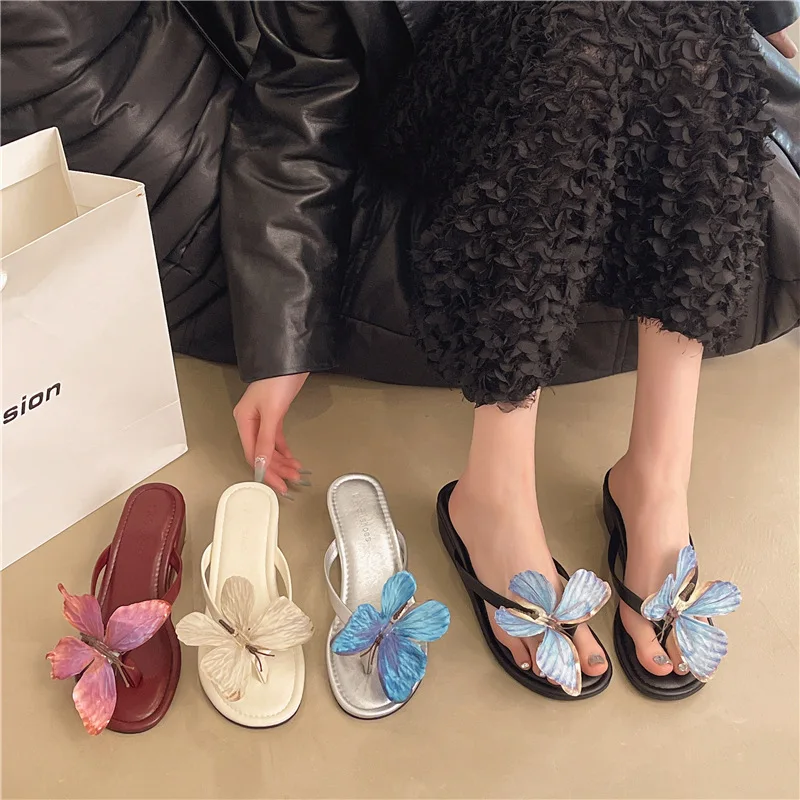 

2026 New Summer Women's Wedge Heel Bow Flip Flops Casual Versatile Outdoor Vacation Beach Thong Sandals