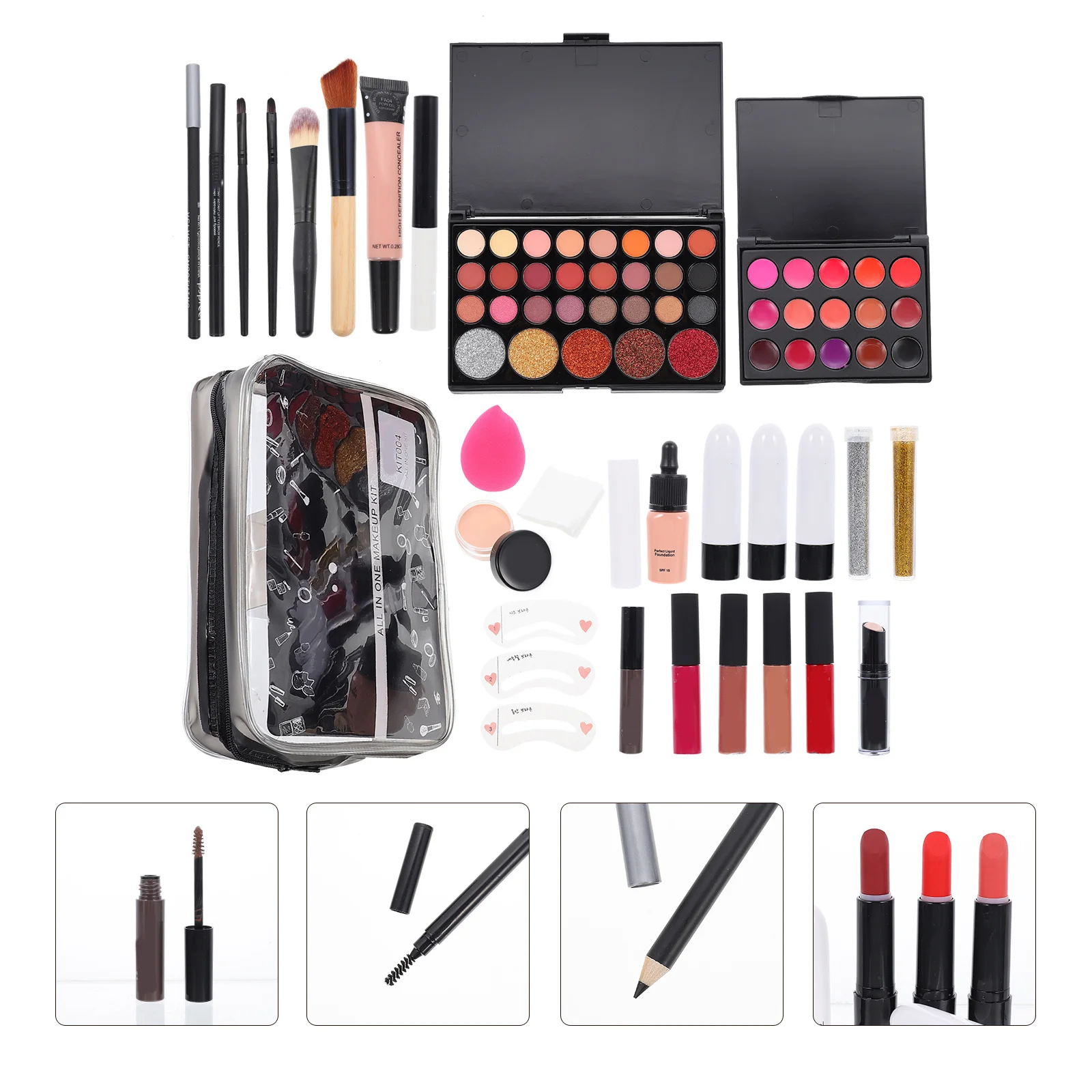 

1Set Professional Makeup Set for Women Full Coverage Kit Delicate Head Design Effective Blending Power Washable