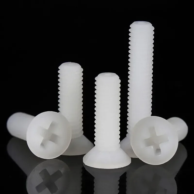 M2 M2.5 M3 M4 M5 M6 M8 White Plastic Nylon Countersunk Head Screws Cross Flat Head Bolts Screw Length 4-40mm