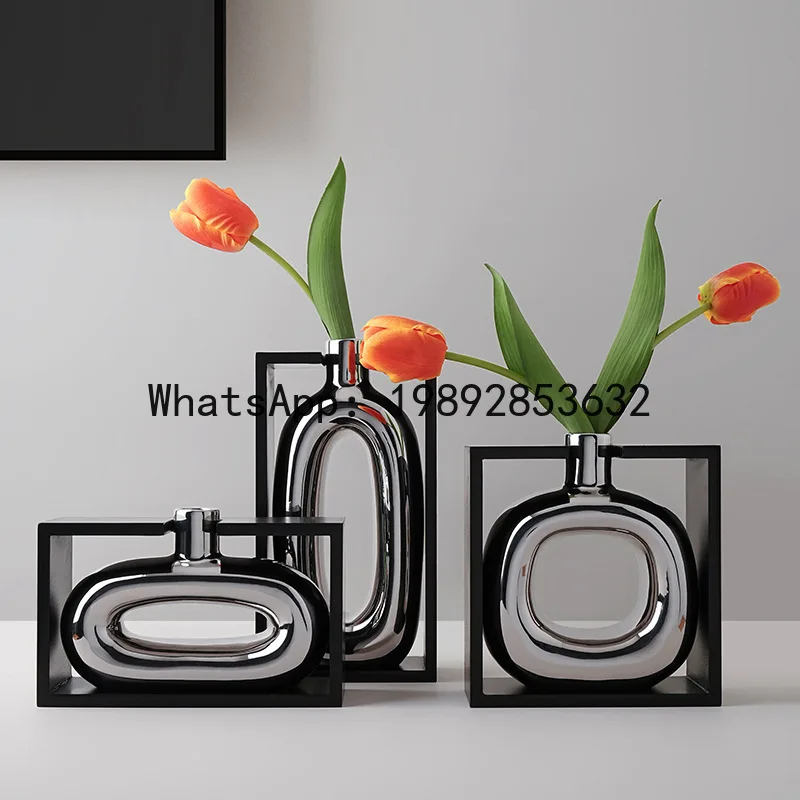 

Silver Ceramic Vase Hollow Cutout Frame Hydroponic Flower Arrangement Flower Vase Terrarium Home Decoration Accessories