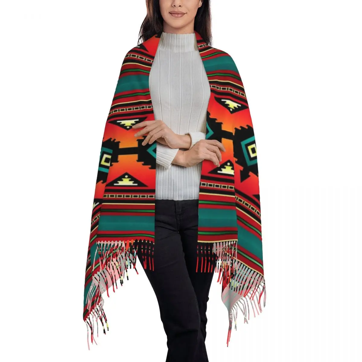 Navajo Culture And Art Scarf Tassel Scarves for Women Soft Warm Shawls and Wraps Large Fall Winter Shawl Wrap