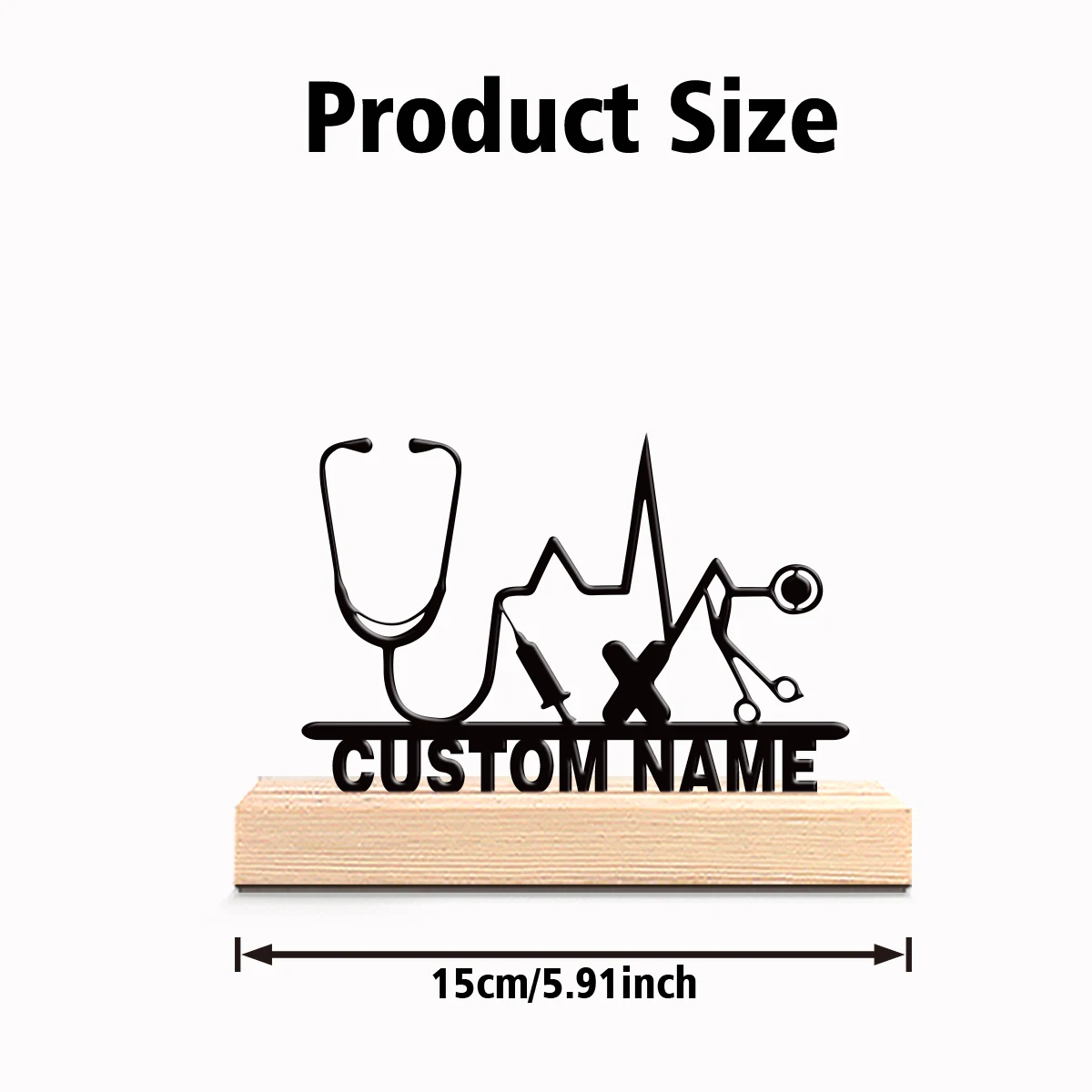 1pc Simple Stethoscope Custom Name Iron Statue Tin Ornament Metal Sculpture With Wood Base Handicraft With Wood Base Home Table