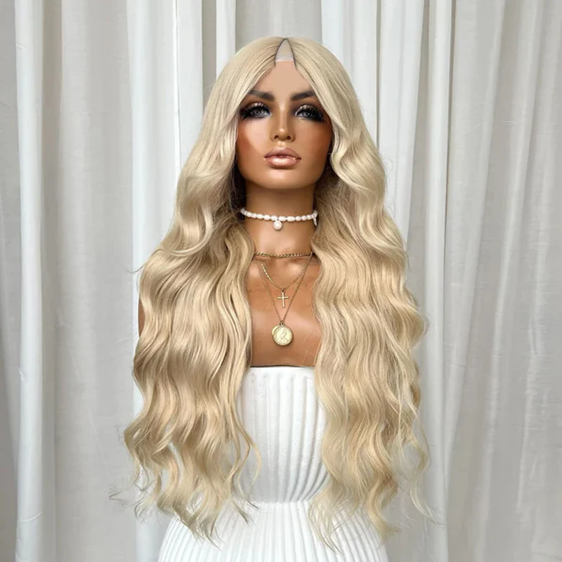 Glueless Light Blonde Pure Color 100% Human Hair 1x4 Size Middle U Part Wigs for Black Women Easy Wear U Shaped Wigs Natural