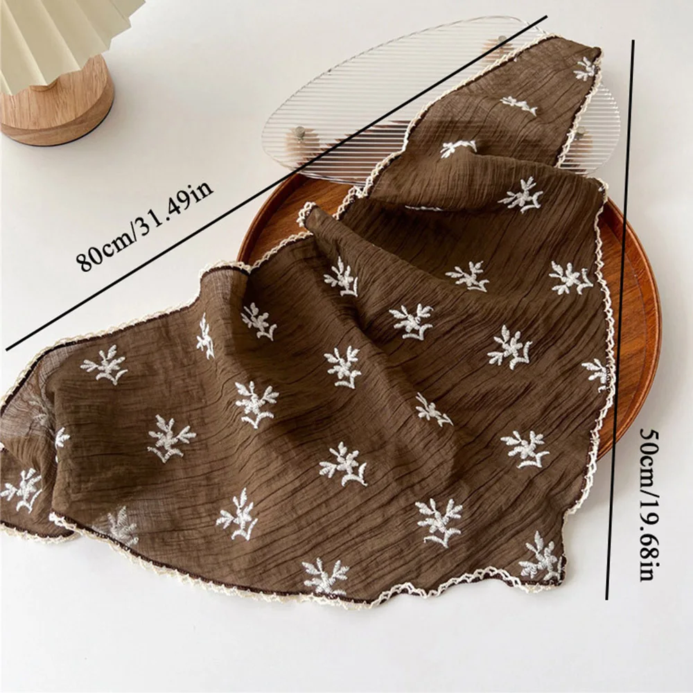 2024 New Small Sqaure Scarf Shawls Decora Linen Cotton Lace Triangle Scarf Summer Floral Hair Scarf Headband Sunscreen Headscarf